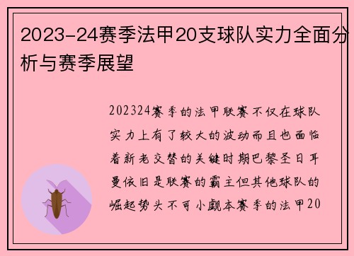 2023-24赛季法甲20支球队实力全面分析与赛季展望